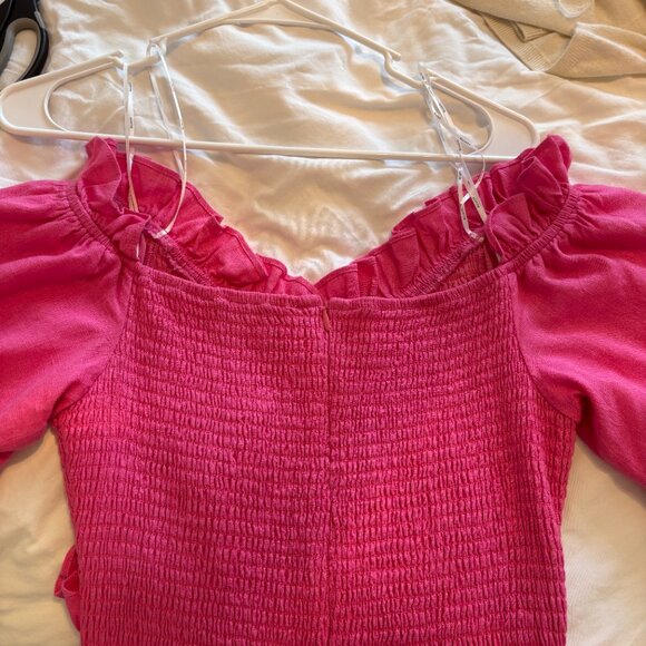 NWT Elliatt Guana Pink Smocked Puff Sleeve Ruffle Mini Dress - Picture 7 of 11